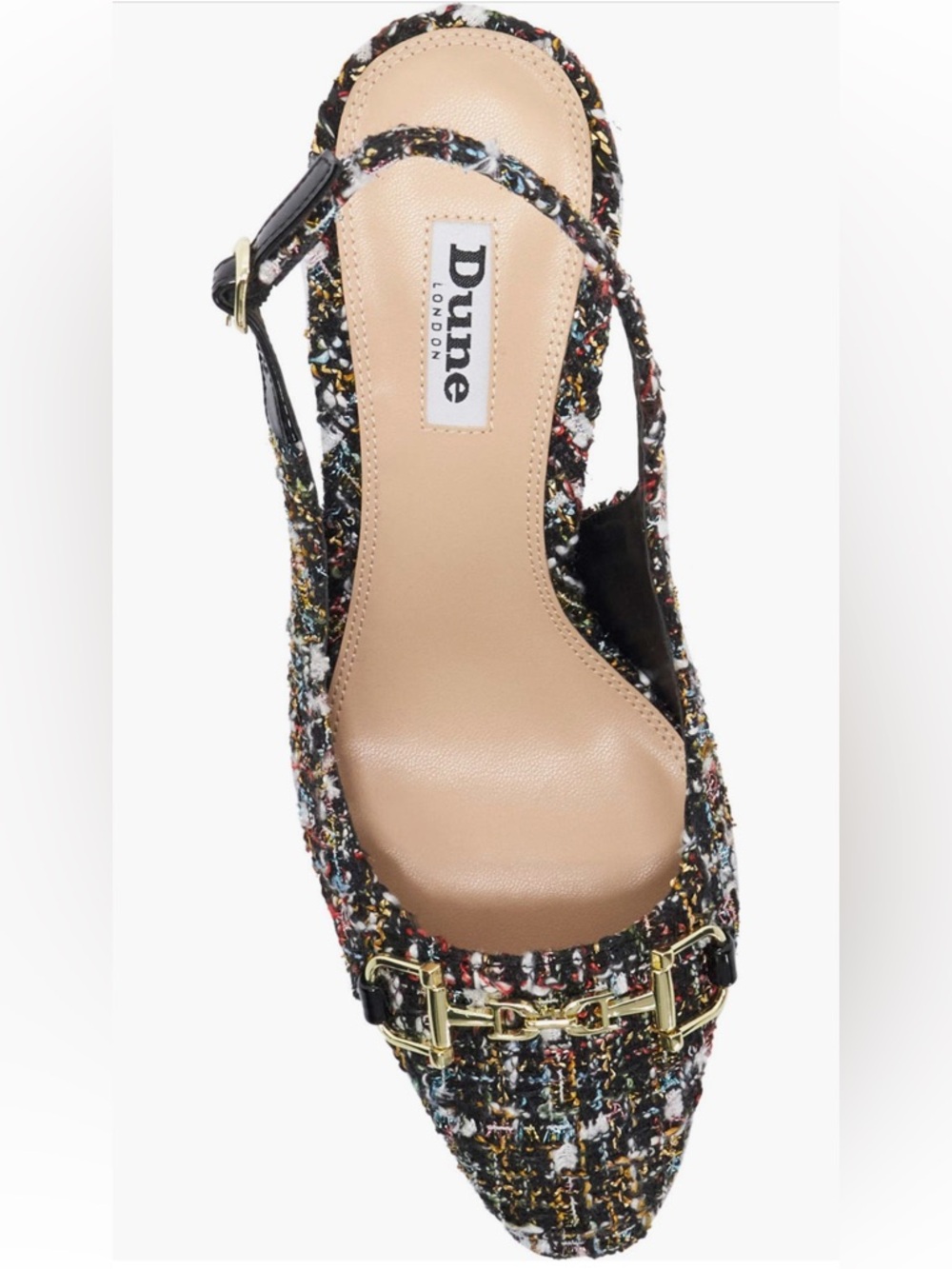 NWT DUNE Choices Chain-Embellished Tweed Slingback Heeled Courts Sz 36/6 - Picture 5 of 13